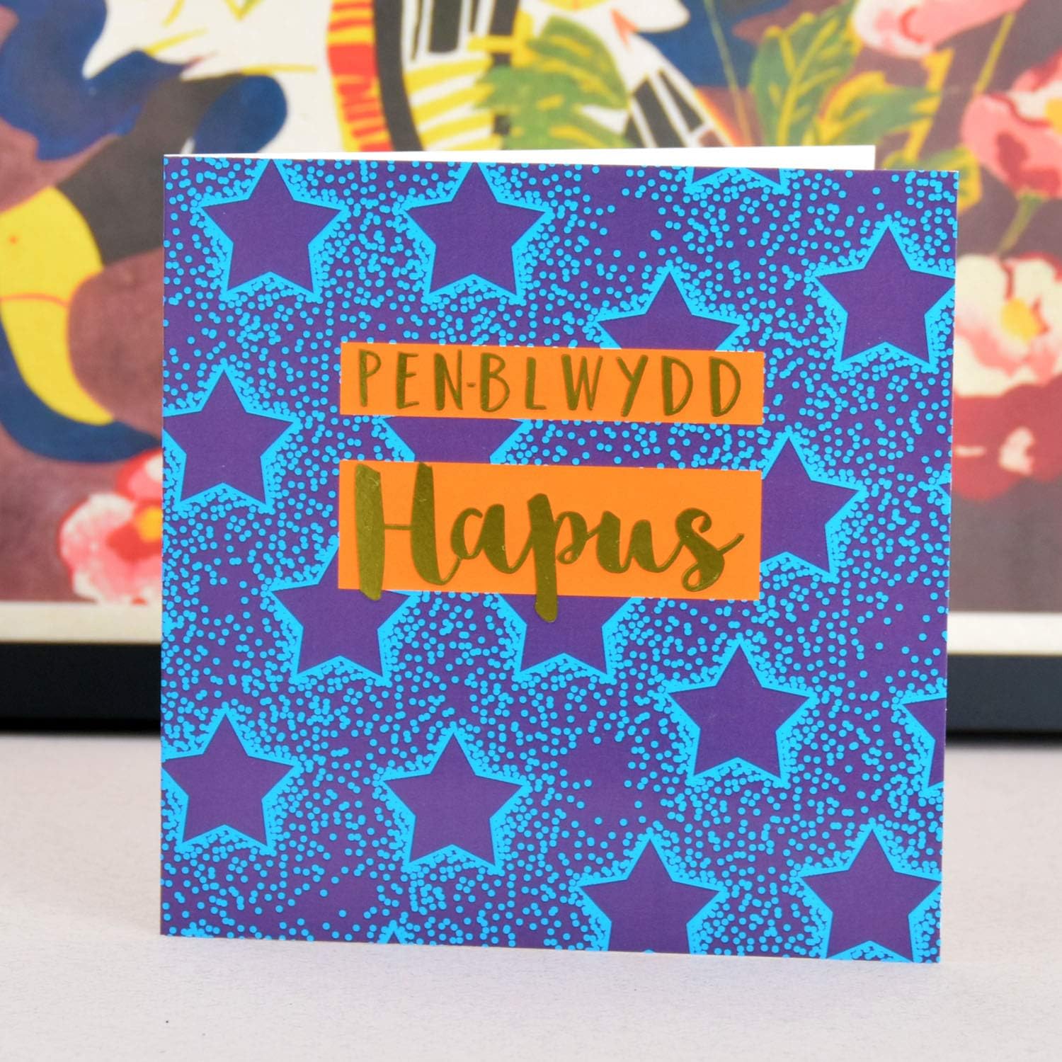 Claire Giles Greeting Cards, Welsh Happy Birthday Card, Penblwydd Hapus, Blue Stars Design Birthday Greeting Card - Image 5