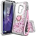 E-Began Case for Samsung Galaxy S9 Plus with Screen Protector (Maximum Coverage, Flexible TPU Film), Ring Holder/Wrist Strap, Glitter Flowing Liquid Girls Women Kids Cute Case -Rose Gold
