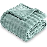 SOCHOW Sage Green Bubble Fleece Blanket for Couch, Super Soft Cozy Cute Throw Blanket for Women, Decorative Fuzzy Flannel Blanket, 50 x 60 Inches