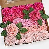 Jdsour 25pcs Artificial Flower，Real Looking Foam Roses w/Stem for DIY Wedding Bouquets Centerpieces Bridal Shower Party Decor-Shades of Hot Pink