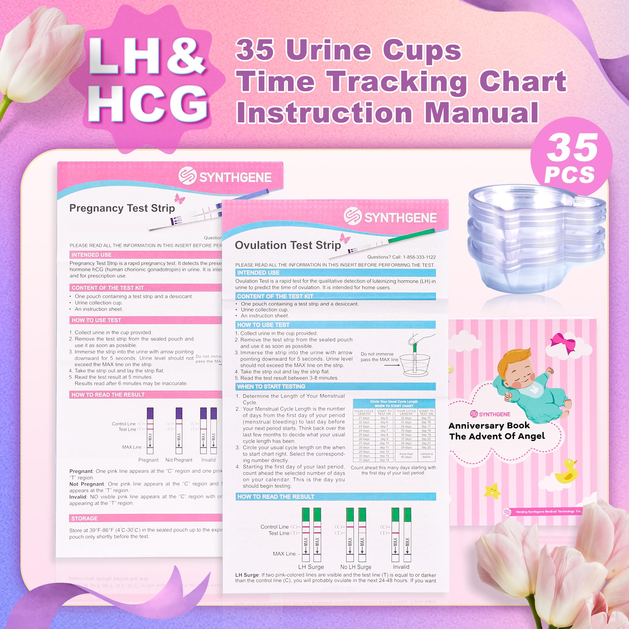 SYNTHGENE Ovulation Test Strips, LH 25 HCG 10 Ovulation and Pregnancy Tests, 25 Ovulation Tests and 10 Pregnancy Tests with 35 Urine Cups, Detect Early Pregnancy and Accurately Track Ovulation