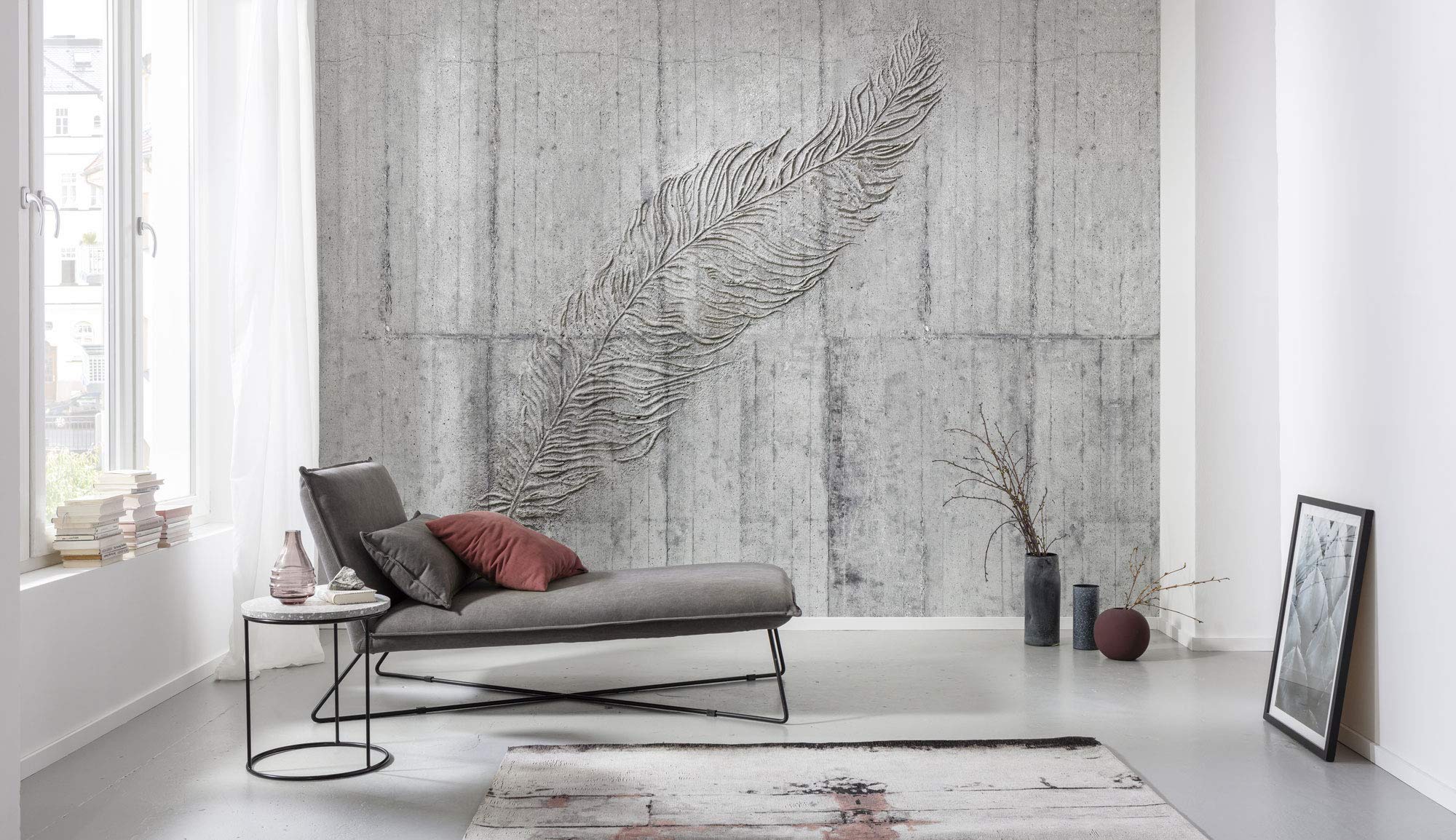 Komar X7-1023 Concrete Feather 7 Fleece 50 cm Concrete Look Wallpaper Decoration Wall Mural Wall Cover Design Wallpaper X7-1023 Grey/Black Size: 350 x 250 cm