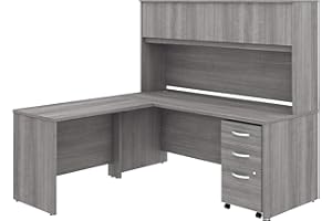 Bush Business Furniture Studio C Collection Desk, Return, Hutch and 3 DWR Mobile Pedestal, Platinum Gray