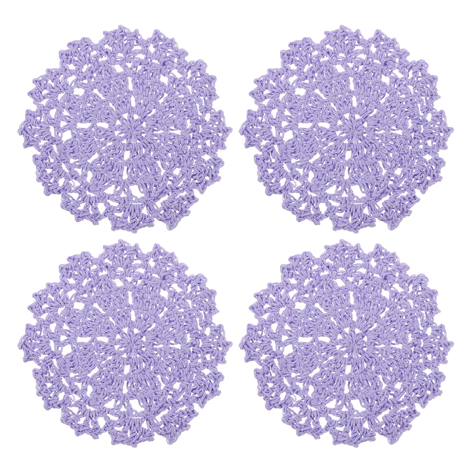 uxcell Fabric Coasters, 4pcs 4" - Cotton Woven Crochet Doilies, Lace Embroidery Cup Mat with Floral Pattern for Wedding Party Decoration (Light Purple)
