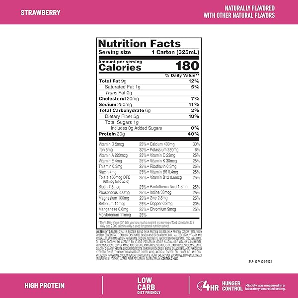 SLIMFAST PROTEIN SHAKE, STRAWBERRY- 20G PROTEIN, MEAL REPLACEMENT SHAKE READY TO DRINK, HIGH PROTEIN WITH LOW CARB AND LOW SUGAR, 24 VITAMINS AND MINERALS, 12 COUNT (PACK OF 1) (PACKAGING MAY VARY)