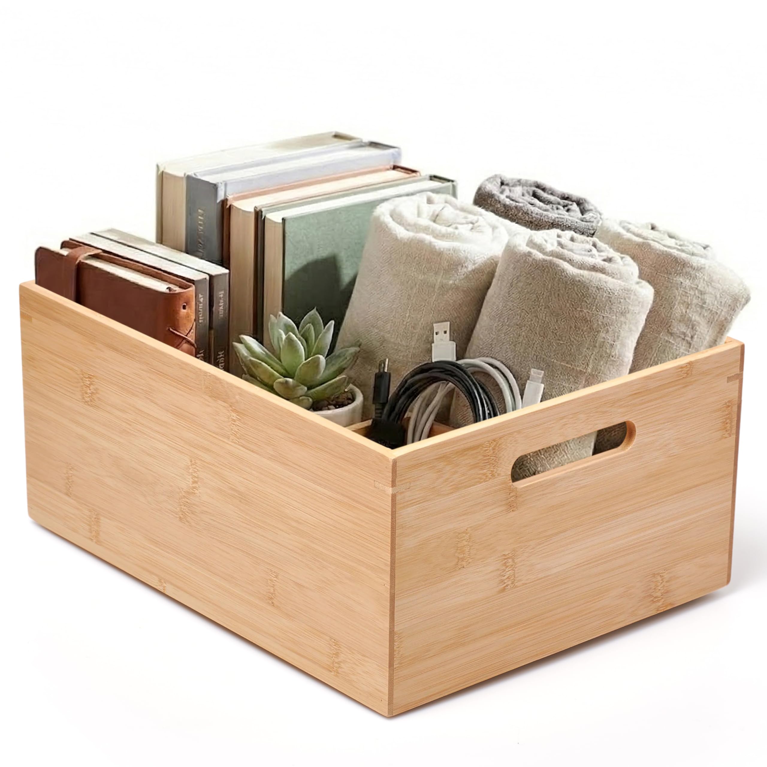Photo 1 of Prosumer's Choice Bamboo Storage Box - Wood Crate - Bamboo Box Storage for Kitchen, Living Room, Office - Arts & Crafts Container Caddy Basket - Home Decor & Organization Accessories 14"L x 11"W x 6"H