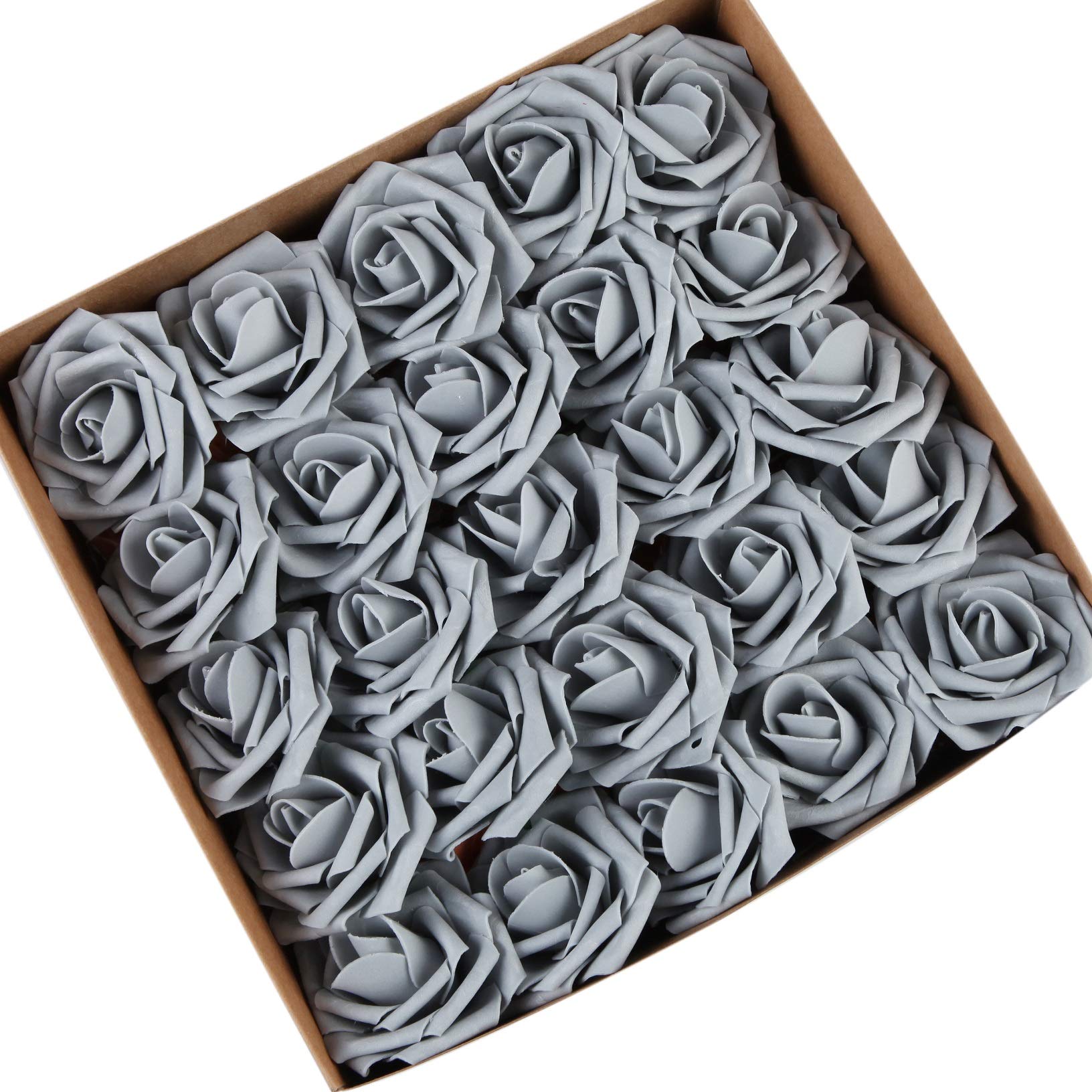 The Chair Cover Company Artificial Flowers Roses 50pcs Real Looking DIY Wedding Bouquets Centerpieces Arrangements Party Baby Shower Party Home Decorations (Grey)