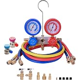 BACOENG AC Gauge Set for R32 R134a R410a R12, Automotive A/C Refrigerant Recharge Kit HVAC Manifold Gauge Set with 5FT Hoses, Quick Couplers, Puncture and Self Sealing Can Tap