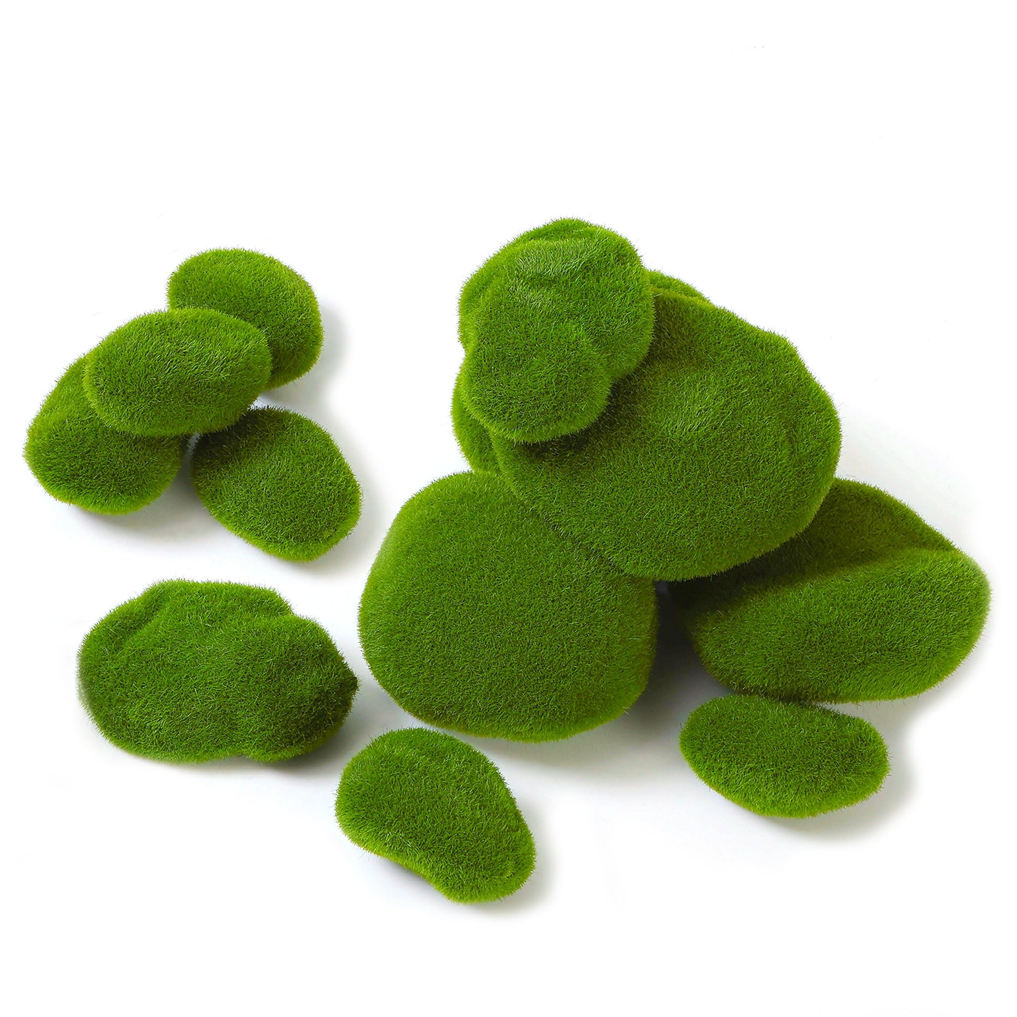 LJY 12 Pcs Artificial Moss Rocks (6 Sizes) - Decorative Green Foam Stones, Faux Moss Balls for Floral Arrangements, Potted Plants, Crafts, Glass Vases and Terrarium Decor