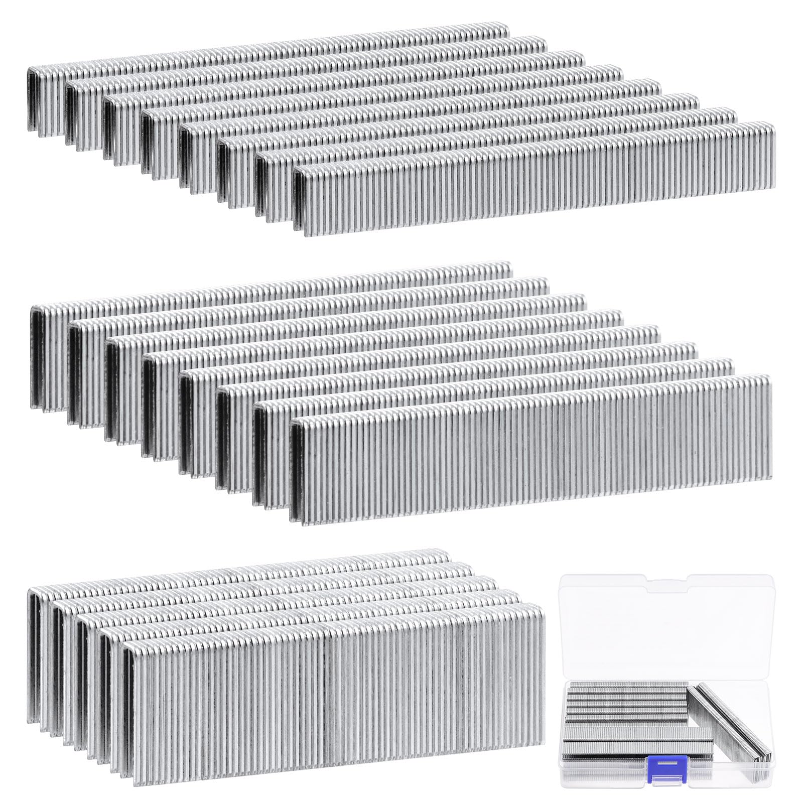 Tanstic 2816Pcs 18 Gauge 1/4" Narrow Crown Staples Kit, 1/2", 3/4", 1" Heavy Duty Galvanized Narrow Crown Finish Staples for Pneumatic Electric Stapler (Silver)