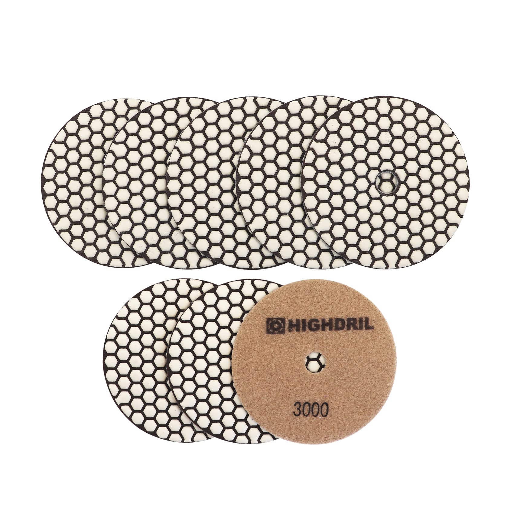 HIGHDRIL Dry Diamond Polishing Pad - 8PCS #3000 Sanding Pads 125MM for Granite Stone Marble Floor Grinder Polish Pad Kit for Drill, Grinder, Polisher