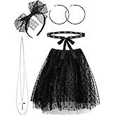 Hicarer 5Pcs Halloween Women 80's Lace Costumes Accessories Set Tutu Skirt Earring Necklace for Star Cosplay Prom Retro Party