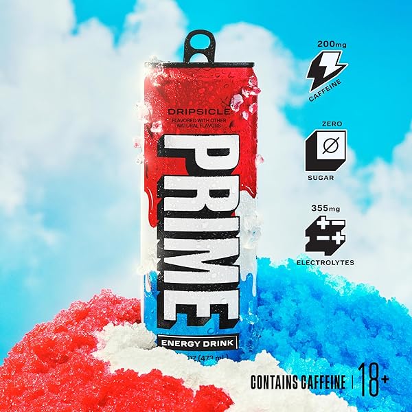 PRIME ENERGY DRIPSCICLE, SUGAR FREE ENERGY DRINK, 200MG CAFFEINE AND 355MG OF ELECTROLYTES FOR HYDRATION, LOW CALORIE, VEGAN, GLUTEN FREE, 16 FLUID OUNCE, 12 PACK
