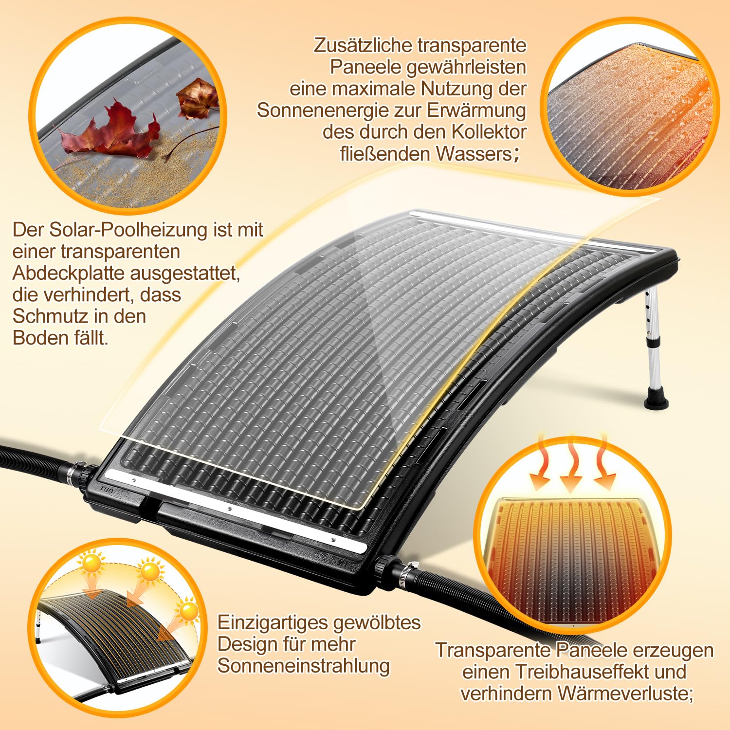 Vigevee Sonnenkollektor Poolheizung, 113x69x35cm Solarheizung Maximaler Durchfluss 10000 L/h, Pool Heizungen Solaranlage für Warmwasser, Gartendusche, Pool 3