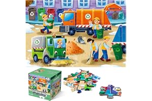 IFLOVE Jumbo Floor Puzzle for Kids,Recycling Garbage Truck Jigsaw Large Puzzles,48 Piece Trash Truck Vehicle Puzzle for Toddler Ages 3-5,Children Learning Preschool Educational Toys,Gift for 4-8 Years Old