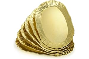 AVLA 6 Pack Gold Plastic Serving Platters, Reusable Party Snack Trays, Decorative Food Appetizer Platters for Dessert Table, 