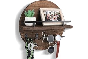 DREAMPOSSIBLE Key Holder for Wall Decorative with Shelf and Hooks, Unique Mail Organizer Wall Mount with Sunglasses Holder, Cute Circular Design Entryway Key Rack Hanger, Rustic Home Decor for Mudroom Hallway
