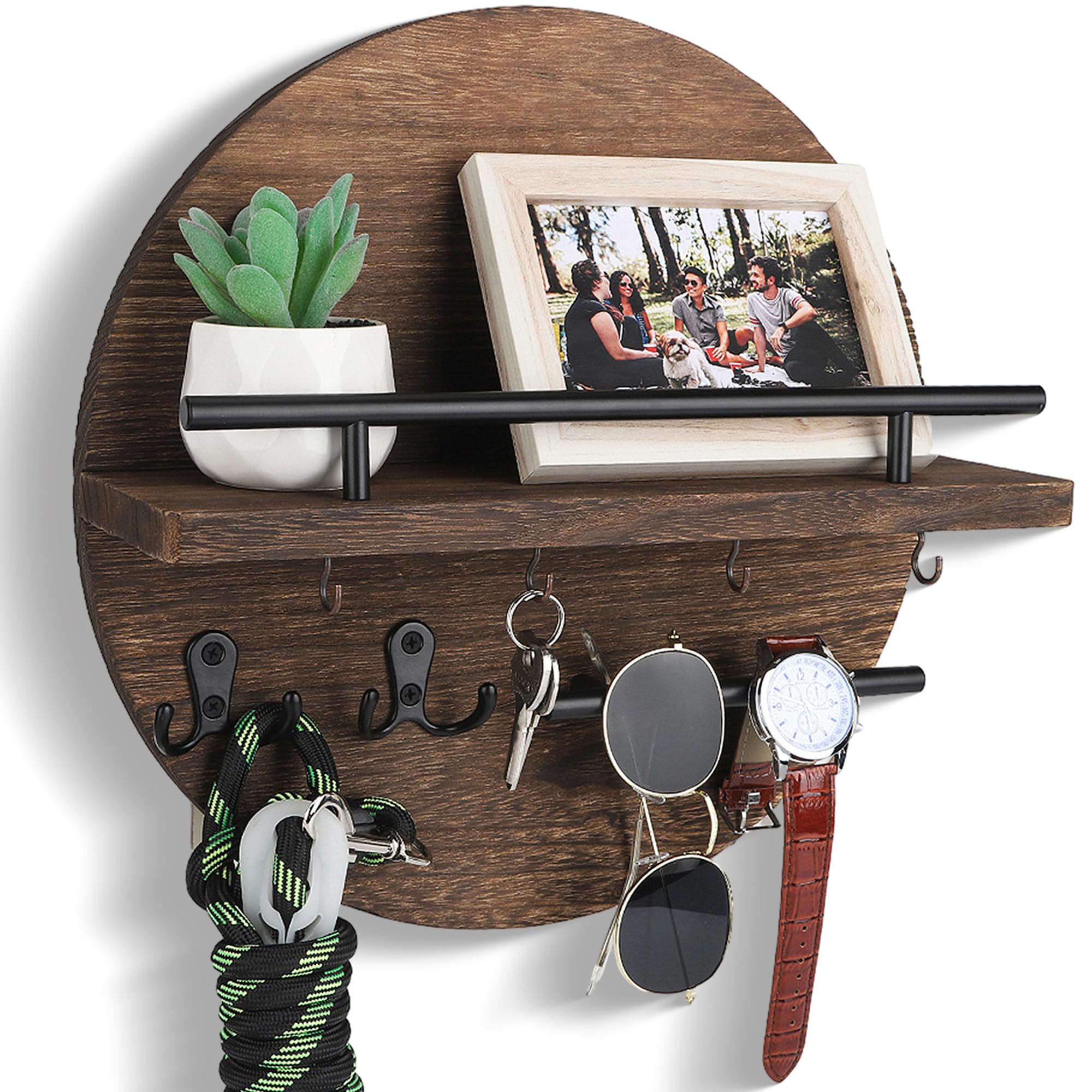 Photo 1 of Key Holder for Wall Decorative with Shelf and Hooks, Unique Mail Organizer Wall Mount with Sunglasses Holder, Cute Circular Design Entryway Key Rack Hanger, Rustic Home Decor Boho Wall Decor