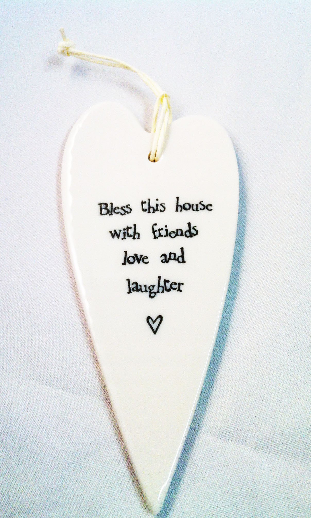 East of India NEW 2035 White Porcelain Hanging Heart Bless This House, Christmas