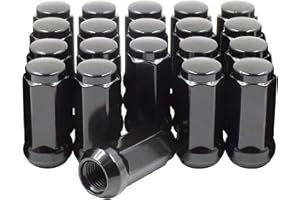 Wheel Accessories Parts 20 Pcs 9/16"-18 Thread Bulge Acorn 1.90" Long Lug Nuts Black 3/4" 19mm Hex Fits Dodge Durango Dakota 