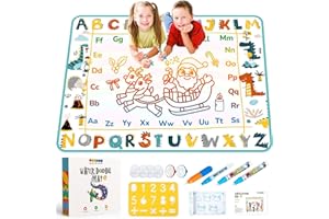 TECJOE Water Doodle Mat, 30 × 30 Inches Large Kids Painting Writing Water Drawing Mat, Mess Free Reusable Toddler Gift for Age 3 4 5 6 7 Years Old Girls Boys, Educational Toys Bring Magic Pens