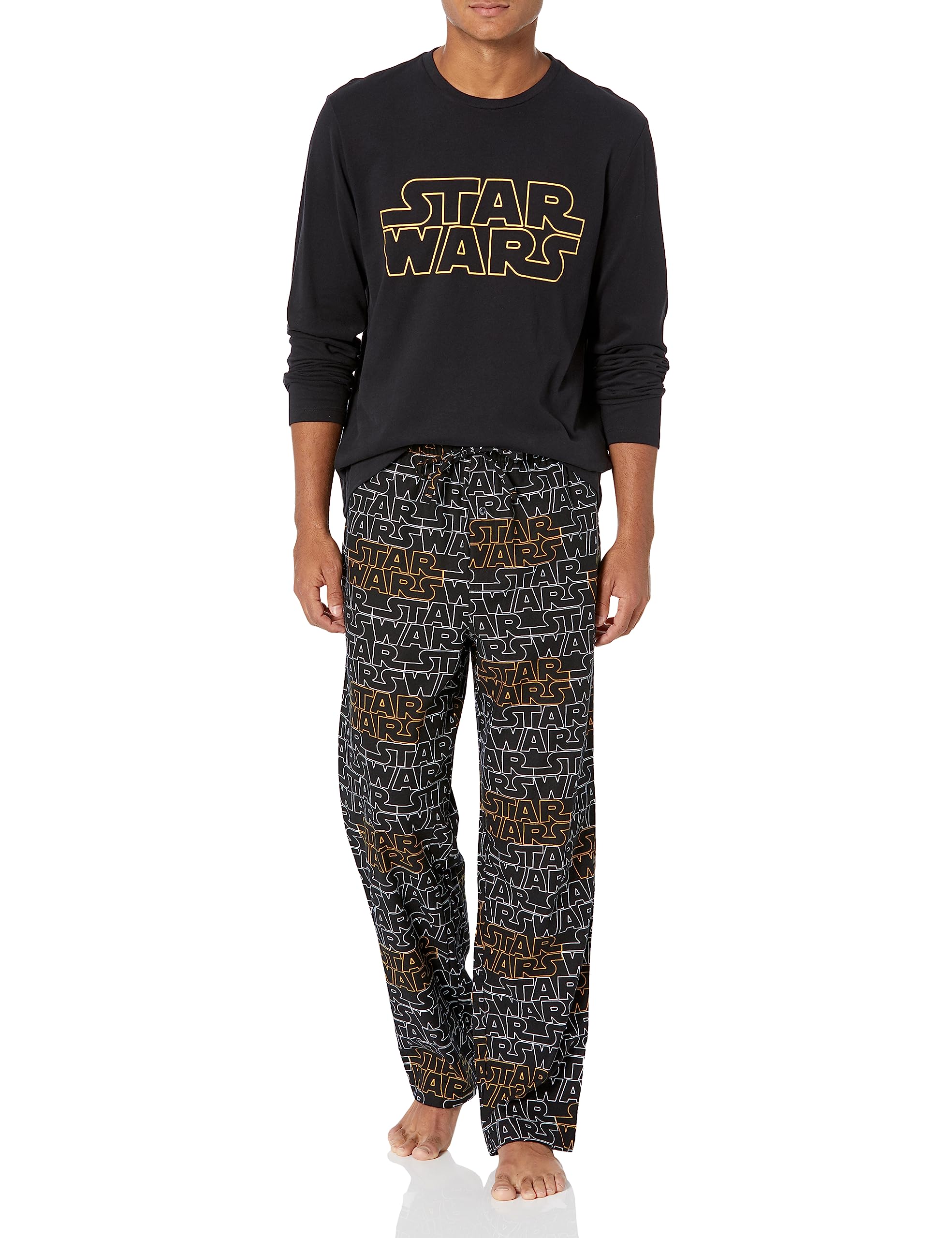 Amazon Essentials Disney | Marvel | Star Wars Men's Flannel Pajama Sleep Sets, Star Wars Logo - Mens Flannel, Small Image