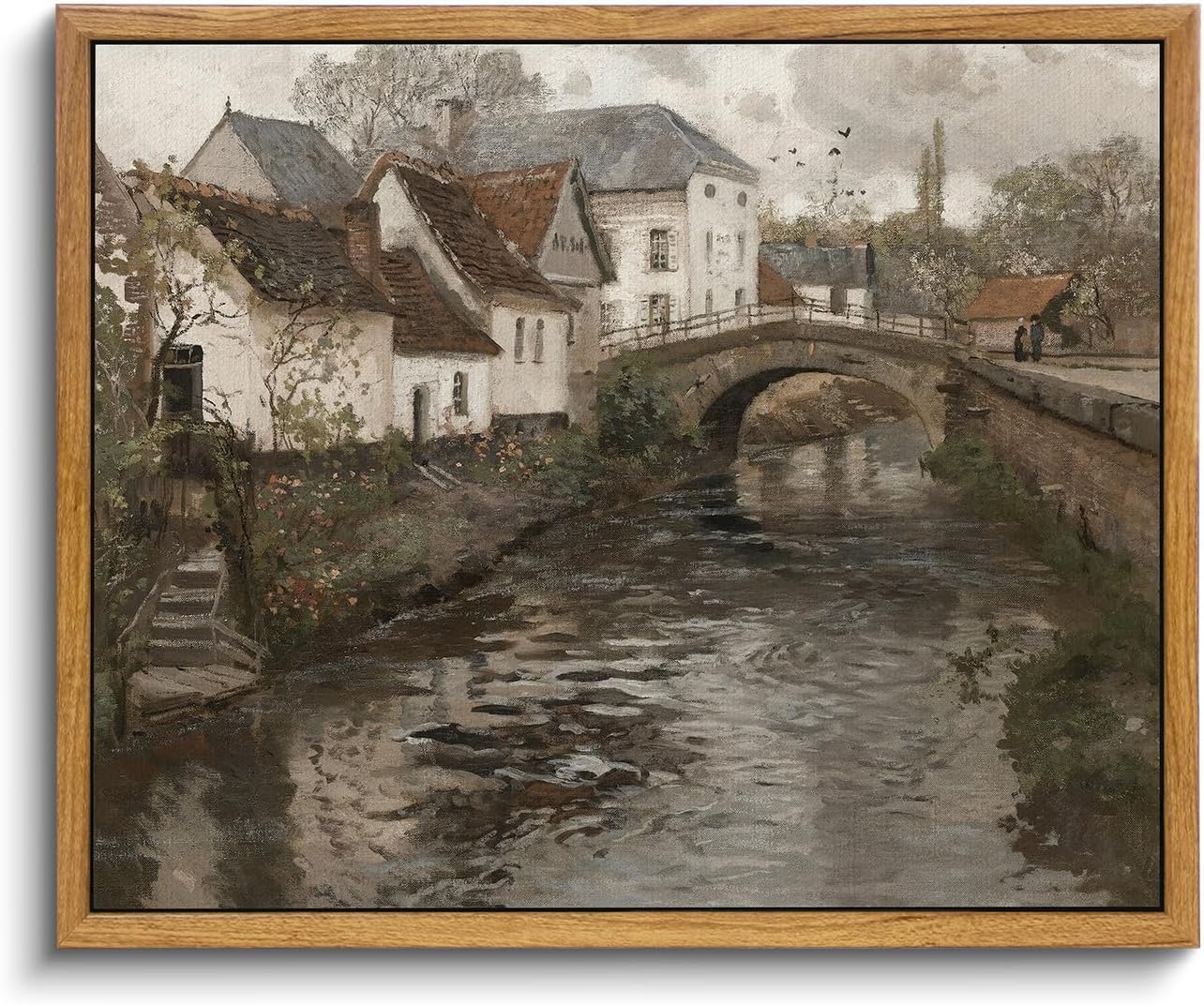 Wall Décor - InSimSea Framed Vintage Landscape Wall Art Prints, Riverside Small Town Canvas Prints Home Decor Wall Art, Rustic Farmhouse Wall Decor for Bedroom Living Room, Retro Room Decor