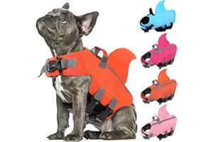 SUNFURA Dog Shark Life Jacket, Adjustable Dog Life Vests for Swimming, Ripstop Dog Lifesaver Puppy Life Jackets with High Flotation, Pet Life Preserver Swimsuits for Small Medium Dogs, Orange2 S