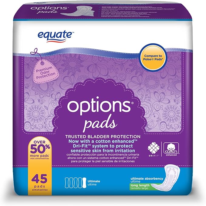 Equate Options Incontinence Pads for Women, Ultimate, Long