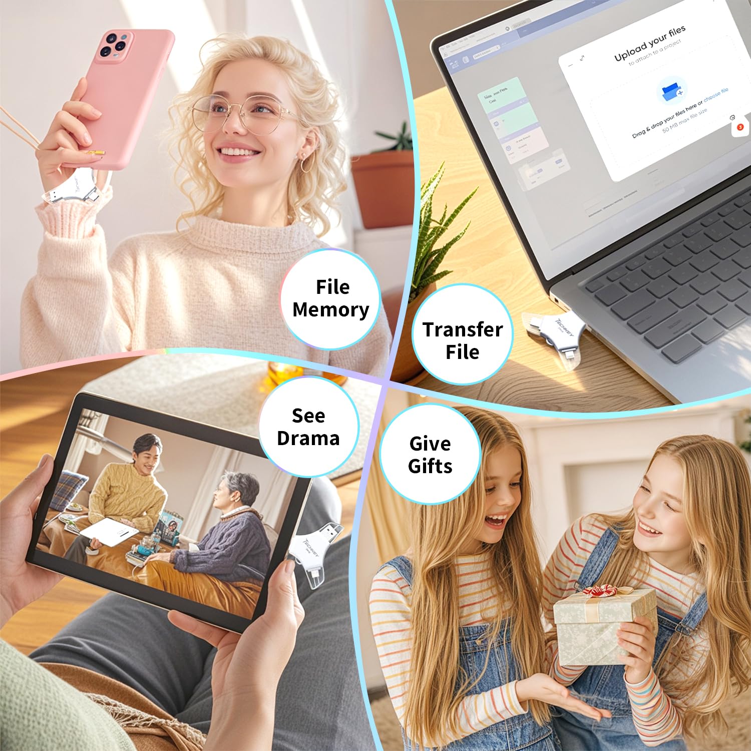 USB 3.0 Flash Drive for iPhone 256GB: MFi Certified 3in1 External Memory Photo Keeper Storage Stick for Picture/Video/Data Saver/Backup High Speed Thumb/Jump/Hard Drive for iPad/Android/PC -Grey