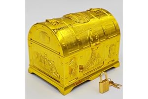 DRONSIDE Egyptian Treasure Chest For Kids - Golden Decorative Pirate Treasure Box With Lock and Key For Kids Prizes, Theme Party, Birthday, Halloween, Christmas Pirate Party Favors