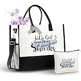 InnoBeta Shark Gifts for Women, Shark Tote Bag with Top Zipper Closure and Shoulder Strap for Birthday, Christmas and Every Special Occasion