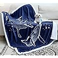 Zevrez Whale Blanket Navy Blue Whales Throw Blanket Flannel Fleece Sea Whale Pattern Blankets Whale Gifts and Decor for Sea and Whale Lovers (Whale 2, 48"x60")