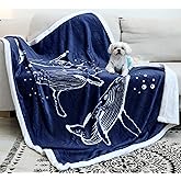 Zevrez Whale Blanket, Super Soft Cozy Navy Blue Throw Blankets with Whales Pattern Gifts for Girls Kids Toddler Women (Whale 2, 48"x60")