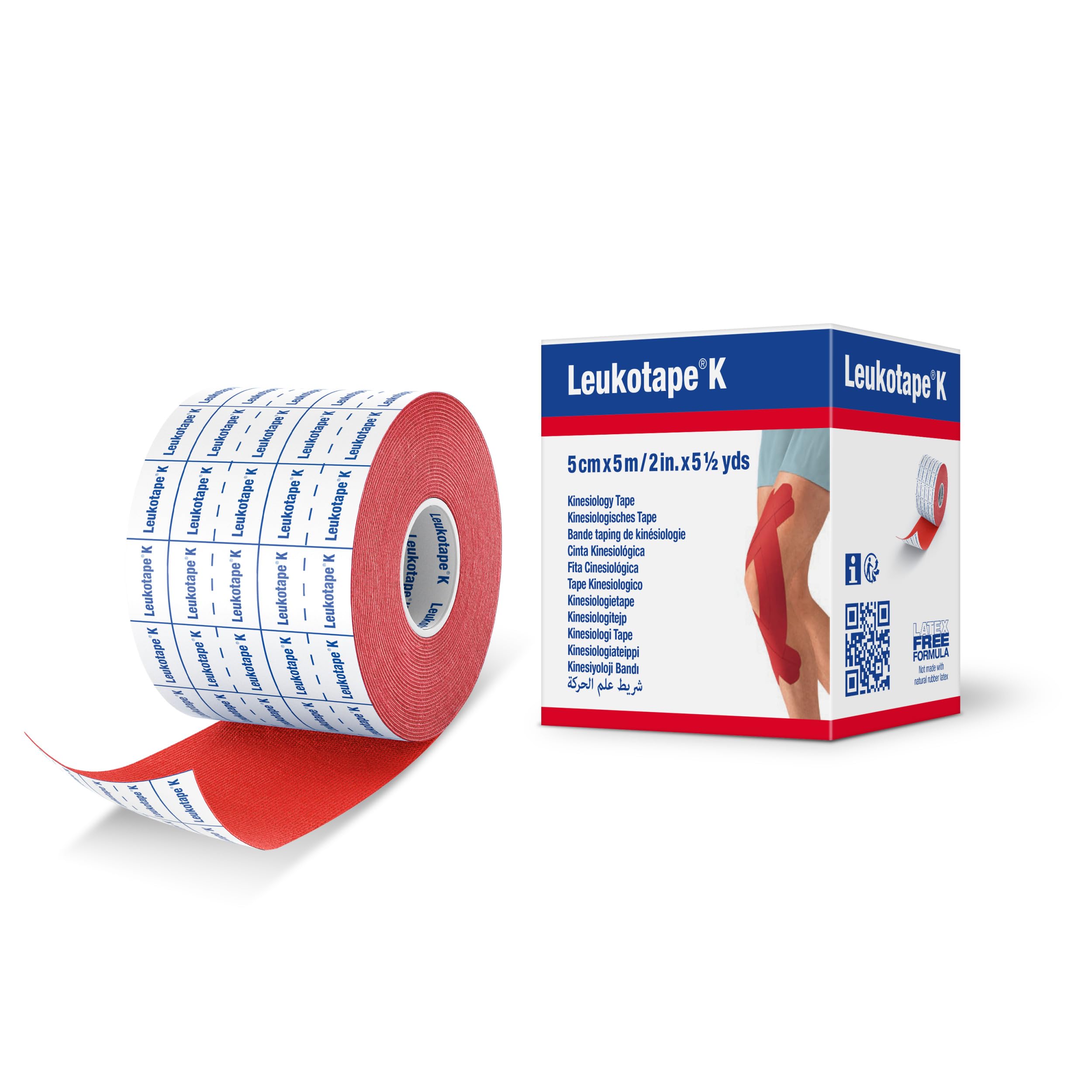 Leukotape K Kinesiology Tape – Water-Repellent, Skin-Friendly, Stays in Place for up to 9 Days - 2 in x 5 yds, Red, 1 Roll