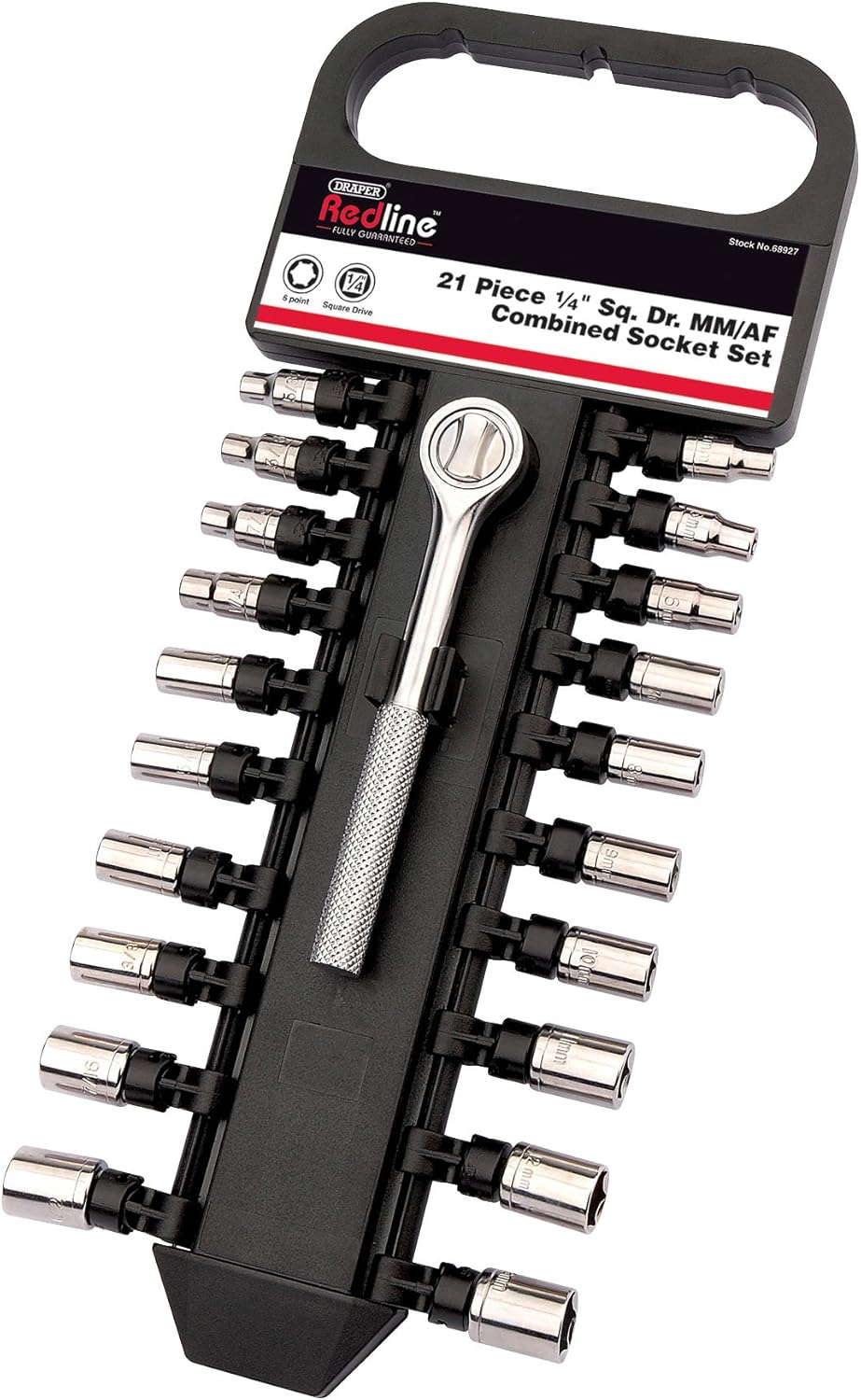 Draper Redline 68927 1/4-Inch Square Drive MM/AF Combined Socket Set (21-Piece), 21 Pieces, 21 Pieces