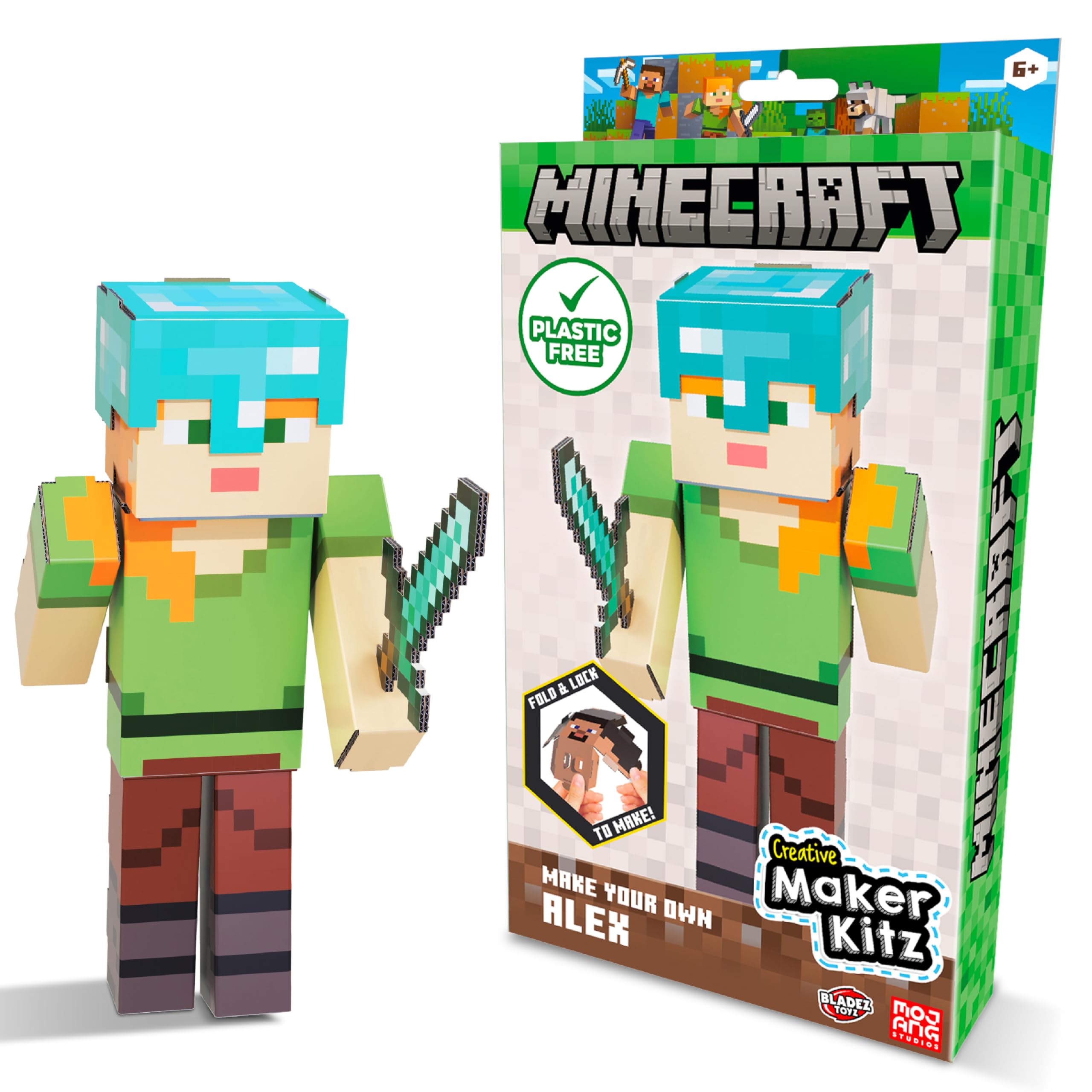 BLADEZ Minecraft Make Your Own Alex, Licensed Craft Set, Arts and Crafts for Boys and Girls, Licensed Toy for Kids, Creative Maker Kitz Toyz