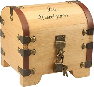 Schatztruhe mit Gravur - 3 Zeilen Wunschgravur mit je 15 Zeichen - Geldgeschenk zur Hochzeit, Taufe zum Geburtstag