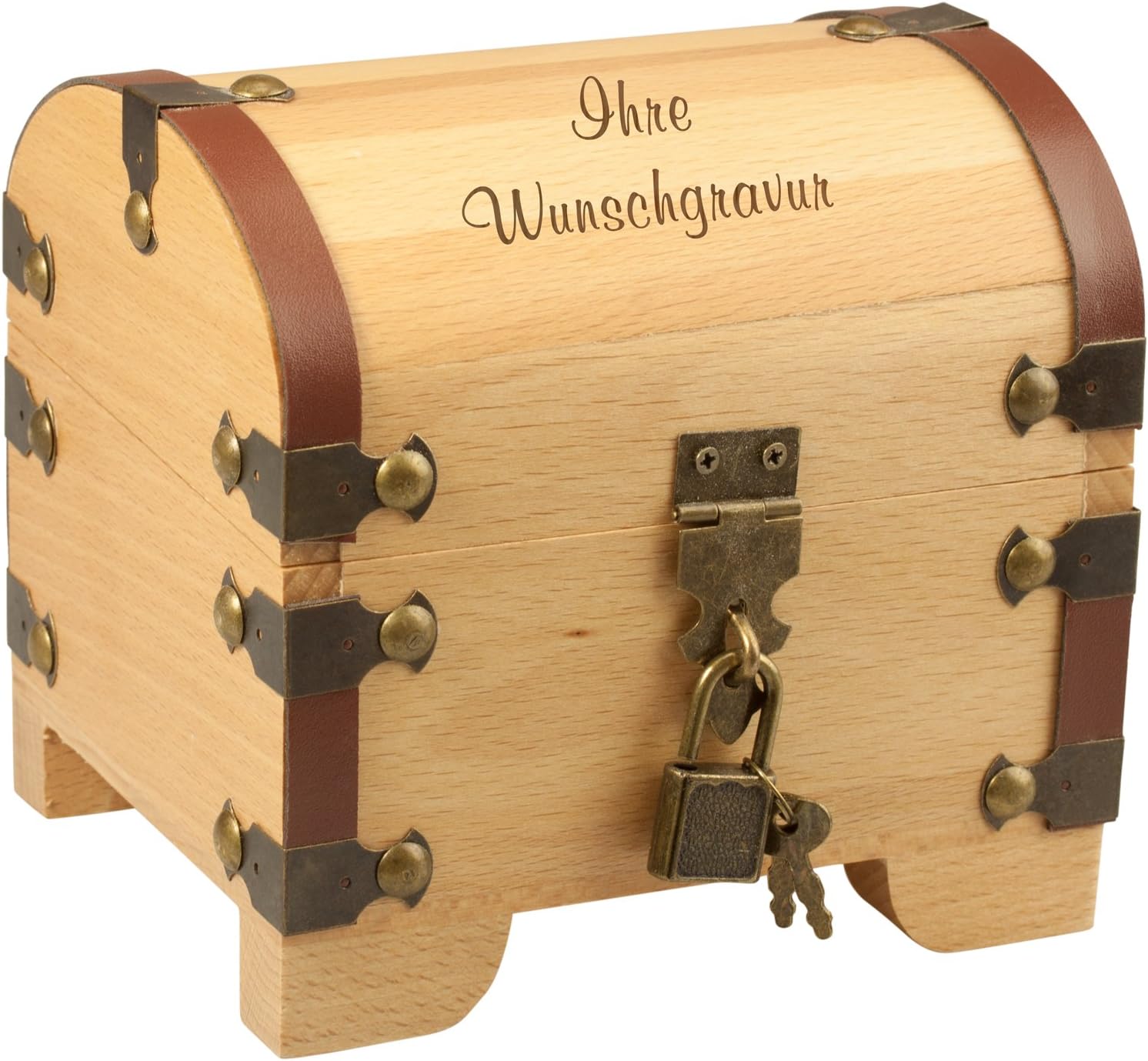 Schatztruhe mit Gravur - 3 Zeilen Wunschgravur mit je 15 Zeichen - Geldgeschenk zur Hochzeit, Taufe zum Geburtstag