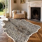 Leopard Print Rug, Cheetah Rugs 5.2x6.8ft Large Faux Cowhide Hide Skin Rug Animal Cheetah Printed Area Rug Carpet for Bedroom Livingroom Home Office