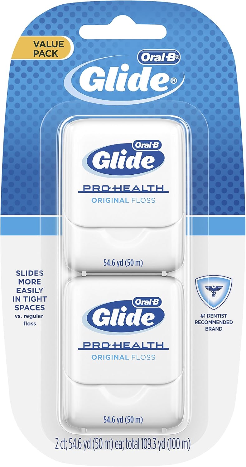 Oral-B Glide Healthy Gums, Glide Dental Floss Twin Pack, Unflavored, 100 M, White, 327.9 m (Pack of 1)