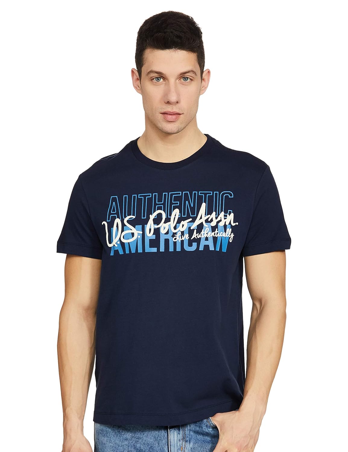 Buy USPA Men's Solid Regular T-Shirt (UDTSH0336_Blue xx-Large) at Amazon.in