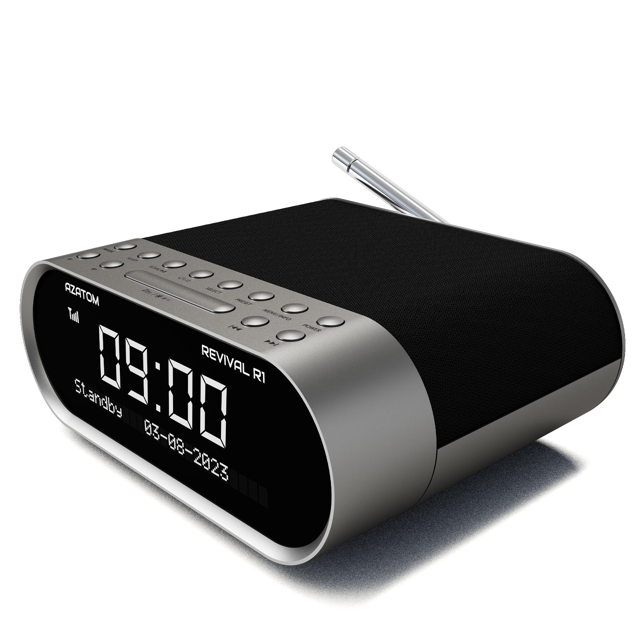 AZATOM DAB/DAB+ & FM Bedside Digital Radio | Dual Alarms & Sleep Timer | USB Device Charging | Mains Powered | Bluetooth | Perfect for the Bedroom Revival R1 (Silver)