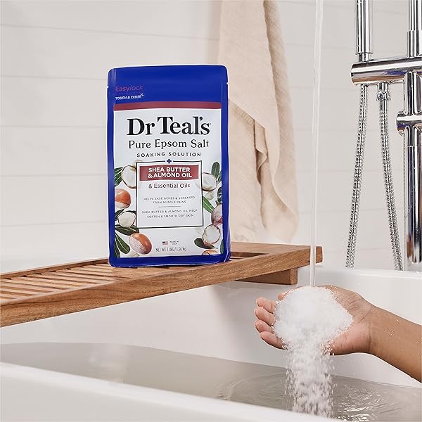 DR TEAL’S EPSOM SALT MAGNESIUM SOAK, SOFTEN & MOISTURIZE WITH SHEA BUTTER & ALMOND OIL, 3 LBS