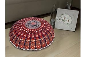 Shubhlaxmifashion 32" Mandala Floor Pillow Cushion Seating Throw Cover Hippie Decorative Bohemian Ottoman Poufs, Pom Pom Pillow Cases,Boho Indian cor