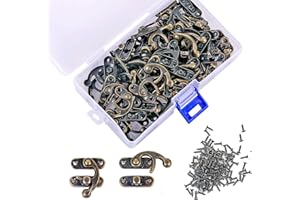 PGMJ 40 Pieces Jewelry Box Latch Hook - Bronze Wooden Cabinet Latch, Antique Box Latch, Right Latch Hook Hasp Horn Lock, Tiny Lock Hook Clasp with 160 Replacement Screws (Right Latch Buckle)