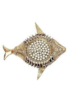 Biswa Bangla Handcrafted Brass Dokra Soap Fish Tray (Multicolor)