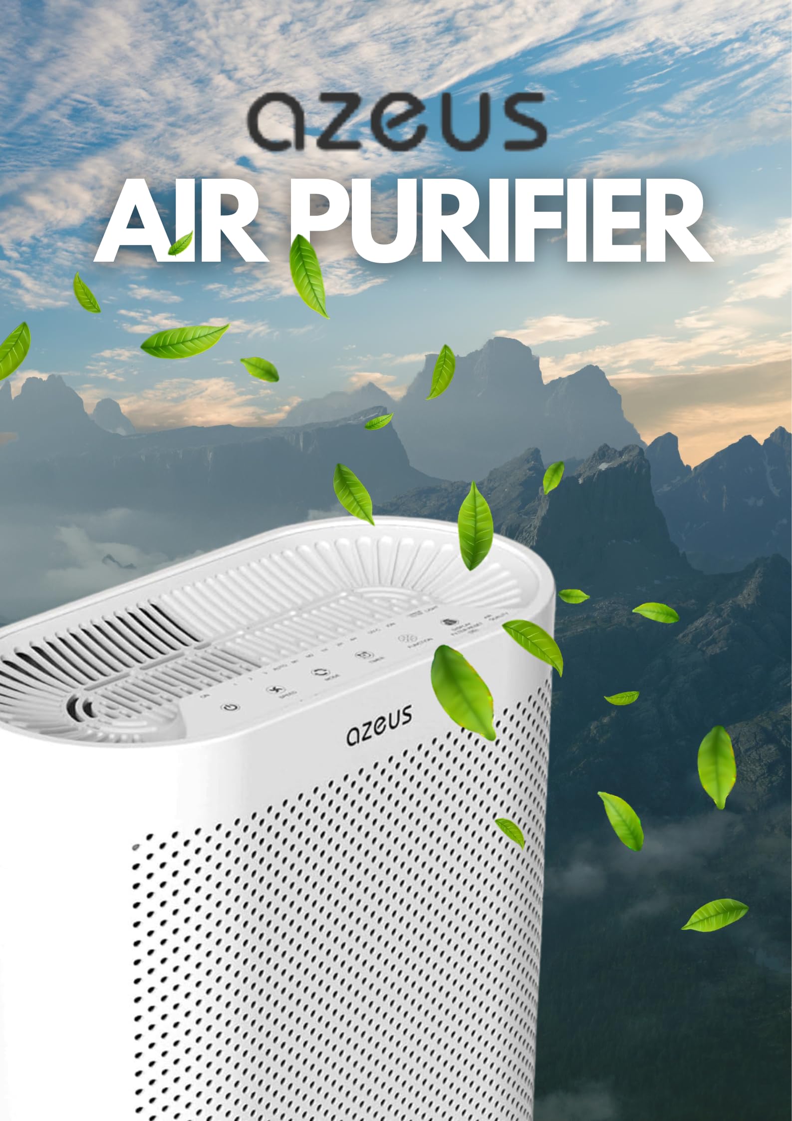 AZEUS True HEPA Air Purifier | for Home, up to 1080 sq ft Large Room, Office or Commercial Space | Filter 99.97% Pollen, Smoke, Dust, Pet Dander | Auto Mode | Air Quality Sensor | Night Light
