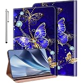 KEFBWAO Case for Google Pixel Tablet 11 inch 2023, Flip Wallet Leather Shockproof Cover with Stylus Holder, Diamond Butterfly