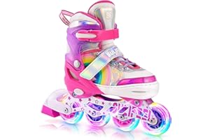 SULIFEEL Rainbow Unicorn Adjustable Inline Skates Light up Illuminating for Girls for Kids